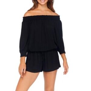 Raisins Women's West Coast Off-the-Shoulder Romper Swim Cover-up L, Black - All
